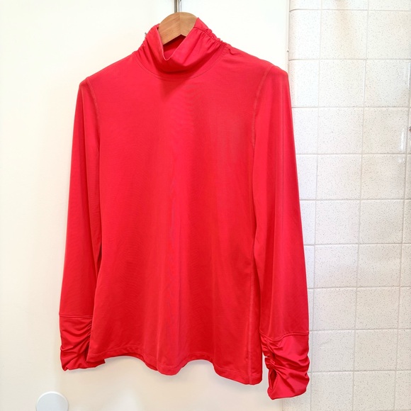 Ideology Tops - Ideology Red Mock Turtleneck Long Sleeve Ruching Stretch Thumbhole Size Large